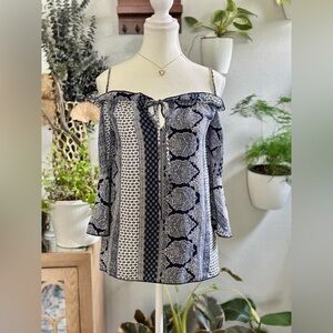 Mirabilia USA Boho Patchwork Cold Shoulder Blouse